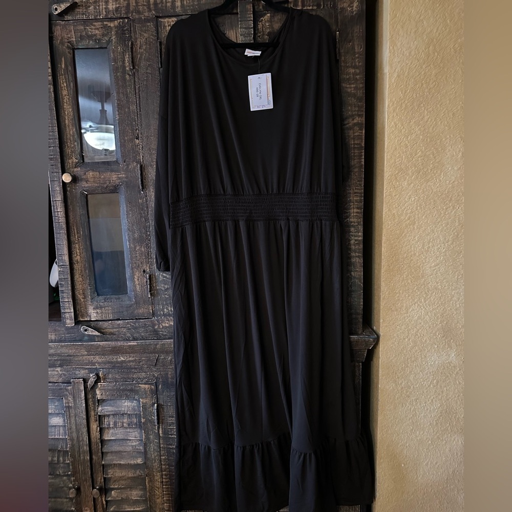 NWT Lularoe Evelyn Smocked Waist Maxi Dress 3XL Long Sleeve w/pockets Dark Brown - Picture 1 of 4